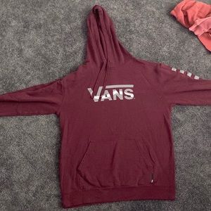Brand is vans, size large, maroon, a sweatshirt